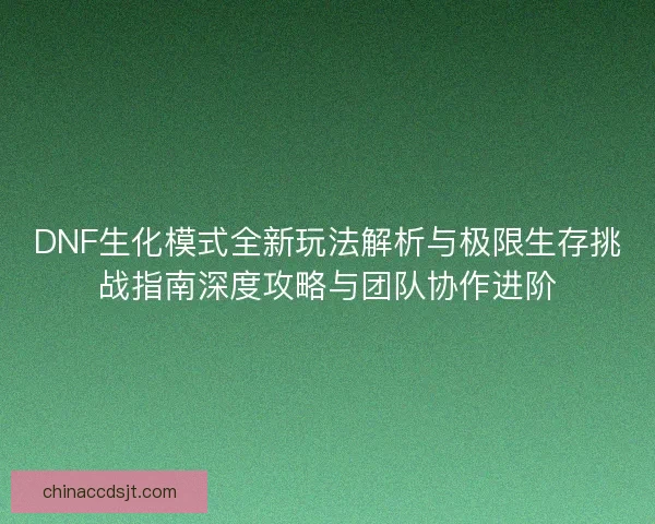 DNF生化模式全新玩法解析与极限生存挑战指南深度攻略与团队协作进阶